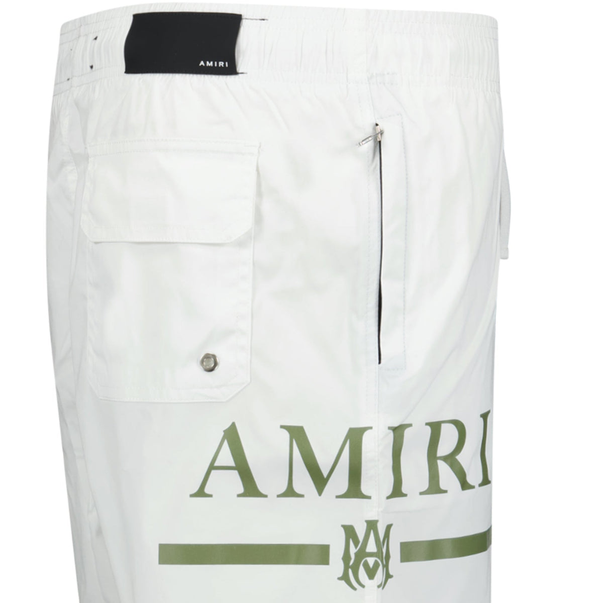 Amiri Ma Bar Green Logo Drawstring Swim Shorts White