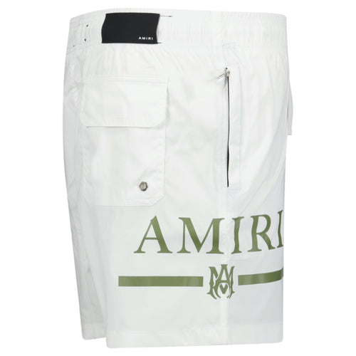 Amiri Ma Bar Green Logo Drawstring Swim Shorts White