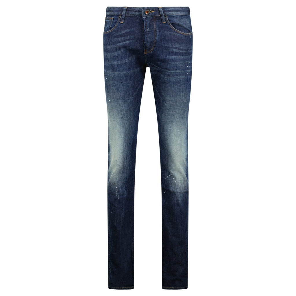 Emporio Armani J06 Slim Fit 5 Pocket Paint Splatter Jeans Blue
