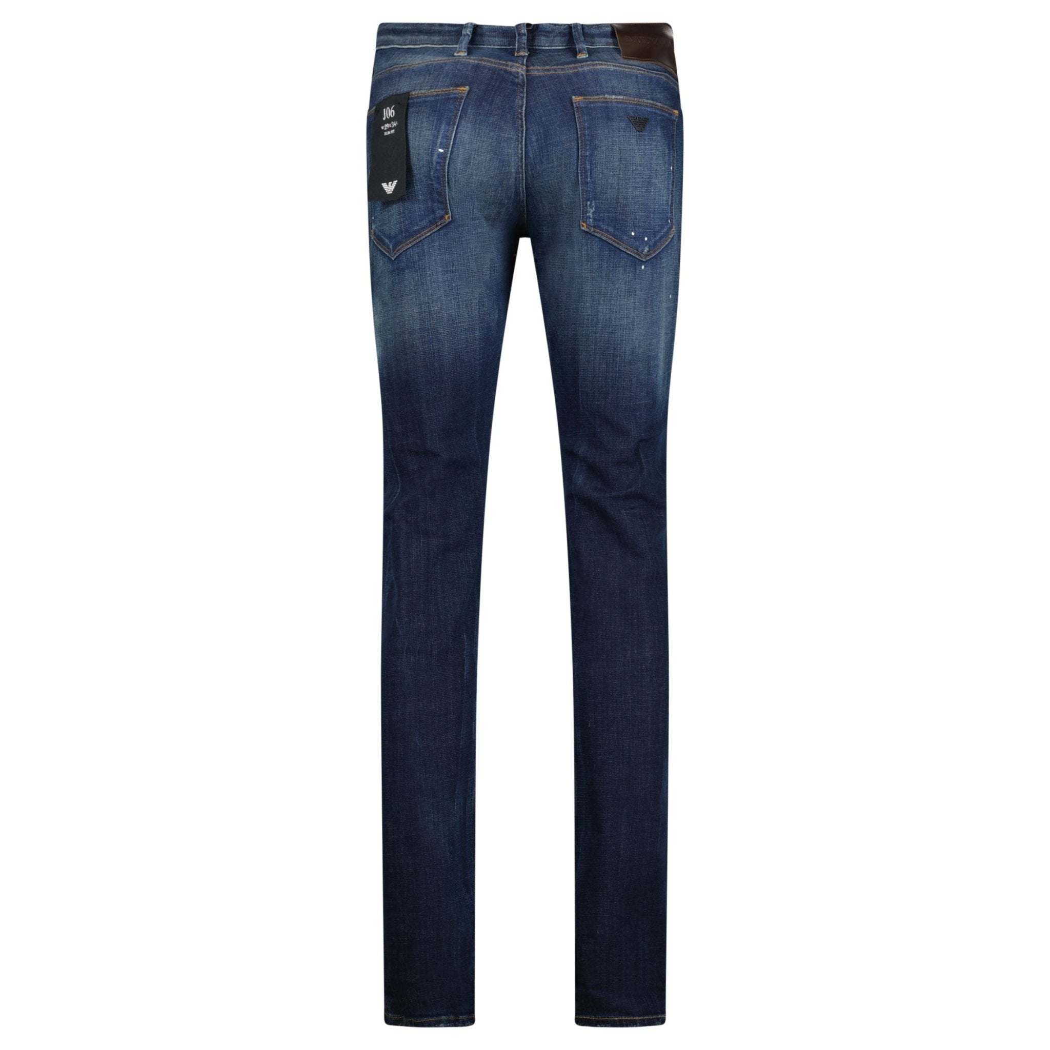 Emporio Armani J06 Slim Fit 5 Pocket Paint Splatter Jeans Blue