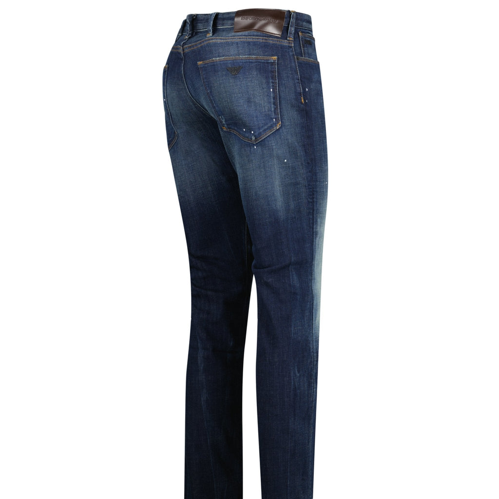 Emporio Armani J06 Slim Fit 5 Pocket Paint Splatter Jeans Blue