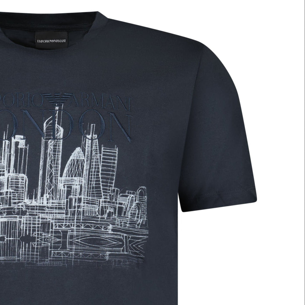 Armani London Skyline Graphic T-Shirt in Graphite Blue