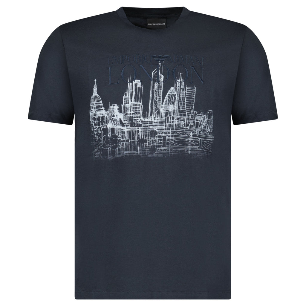 Armani London Skyline Graphic T-Shirt in Graphite Blue