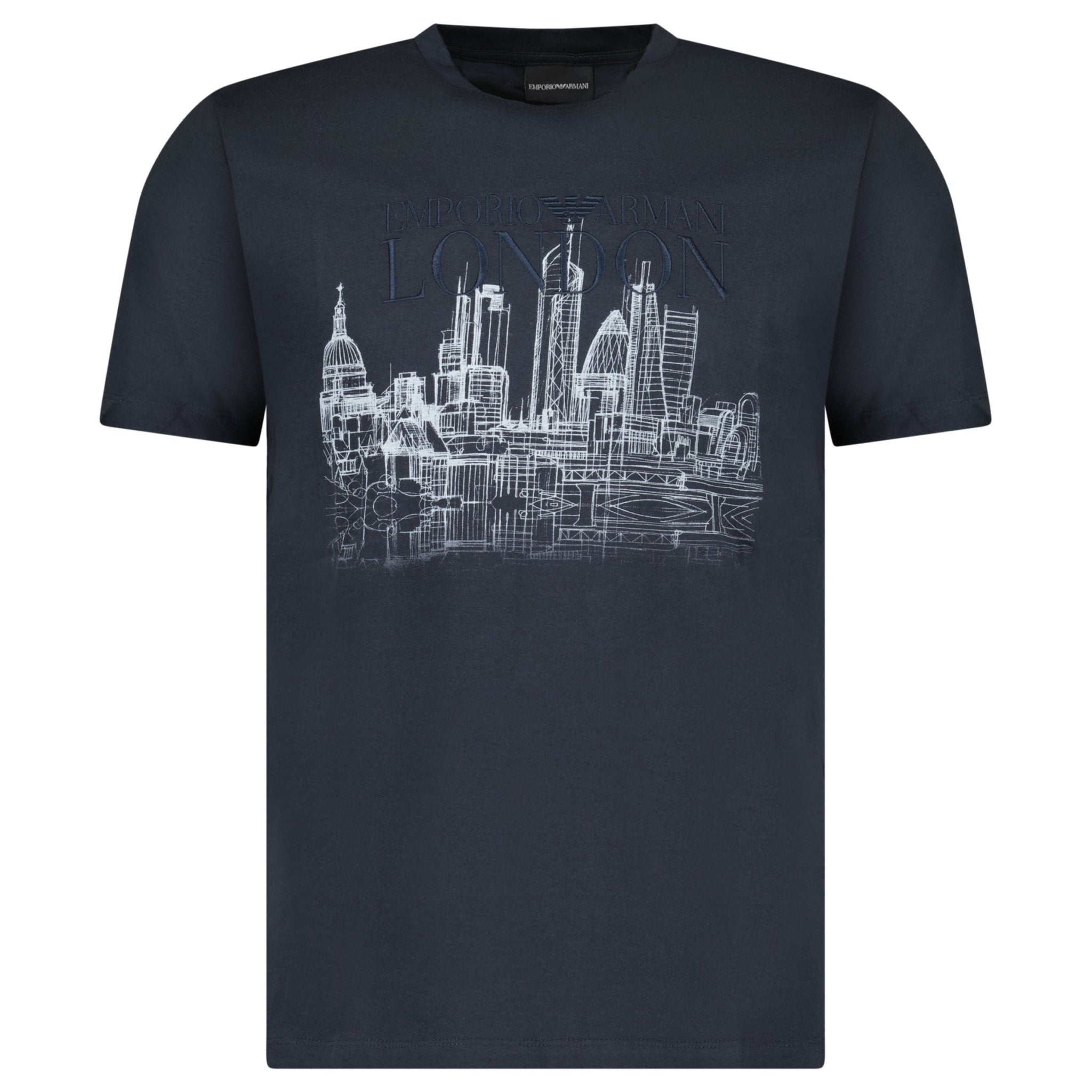 Armani London Skyline Graphic T-Shirt in Graphite Blue