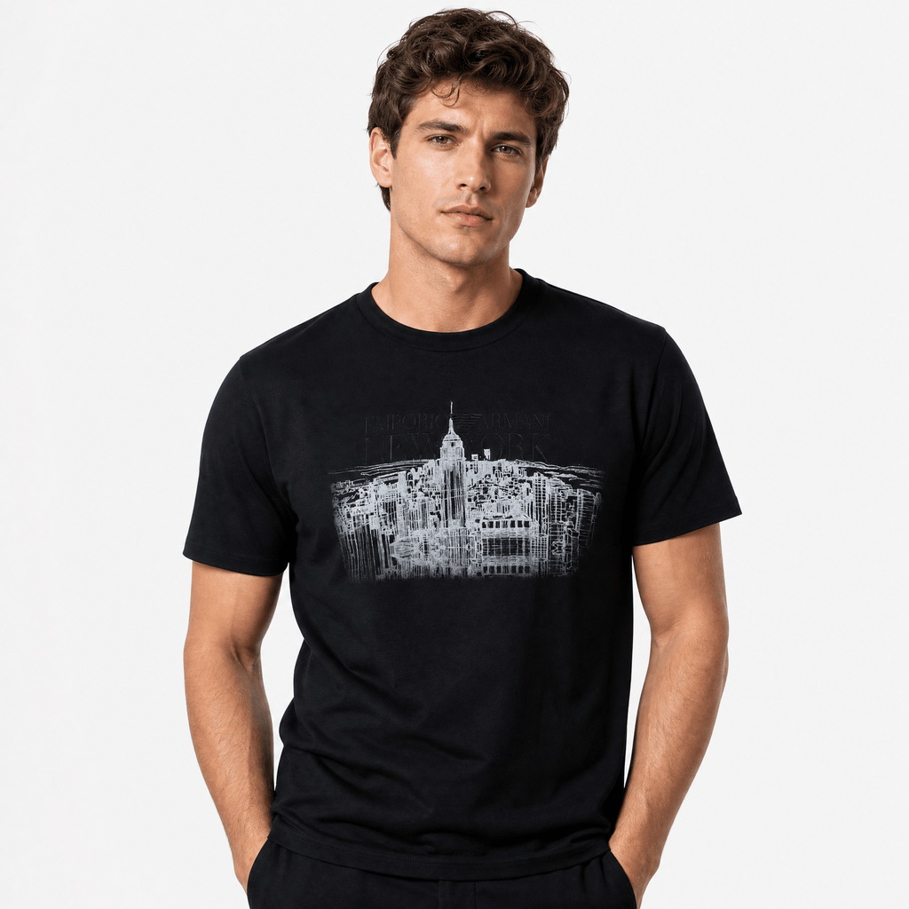 Armani New York Skyline Graphic T-Shirt in Black