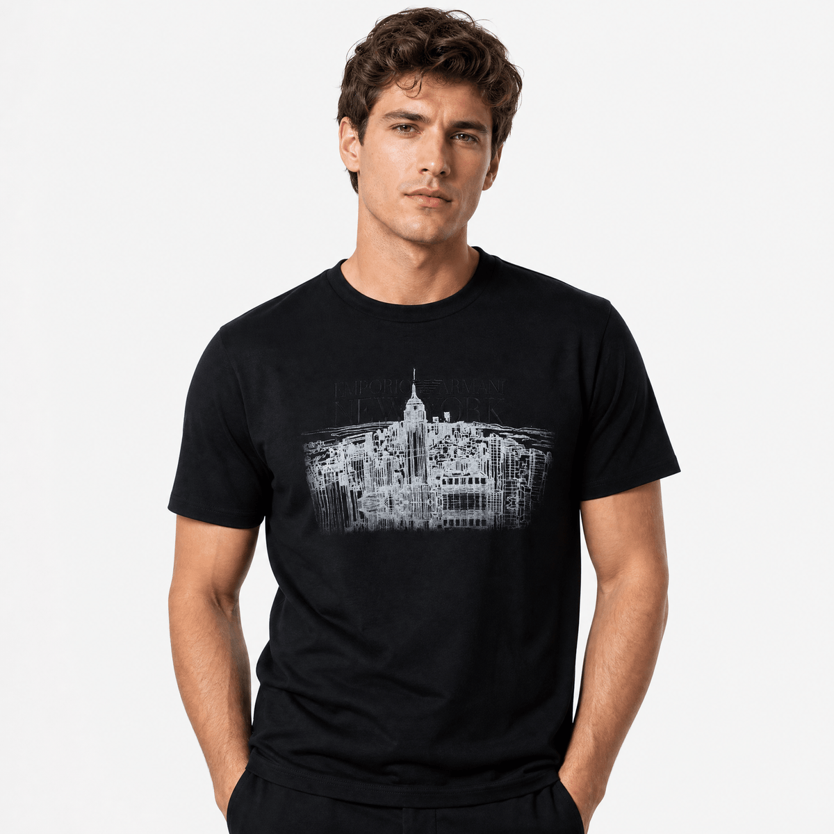 Armani New York Skyline Graphic T-Shirt in Black