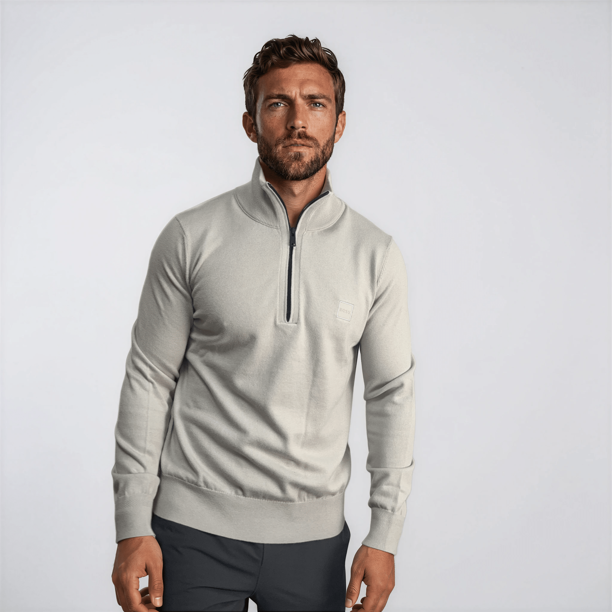 Boss Kanobix Cotton/Cashmere Half Zip Jumper Grey