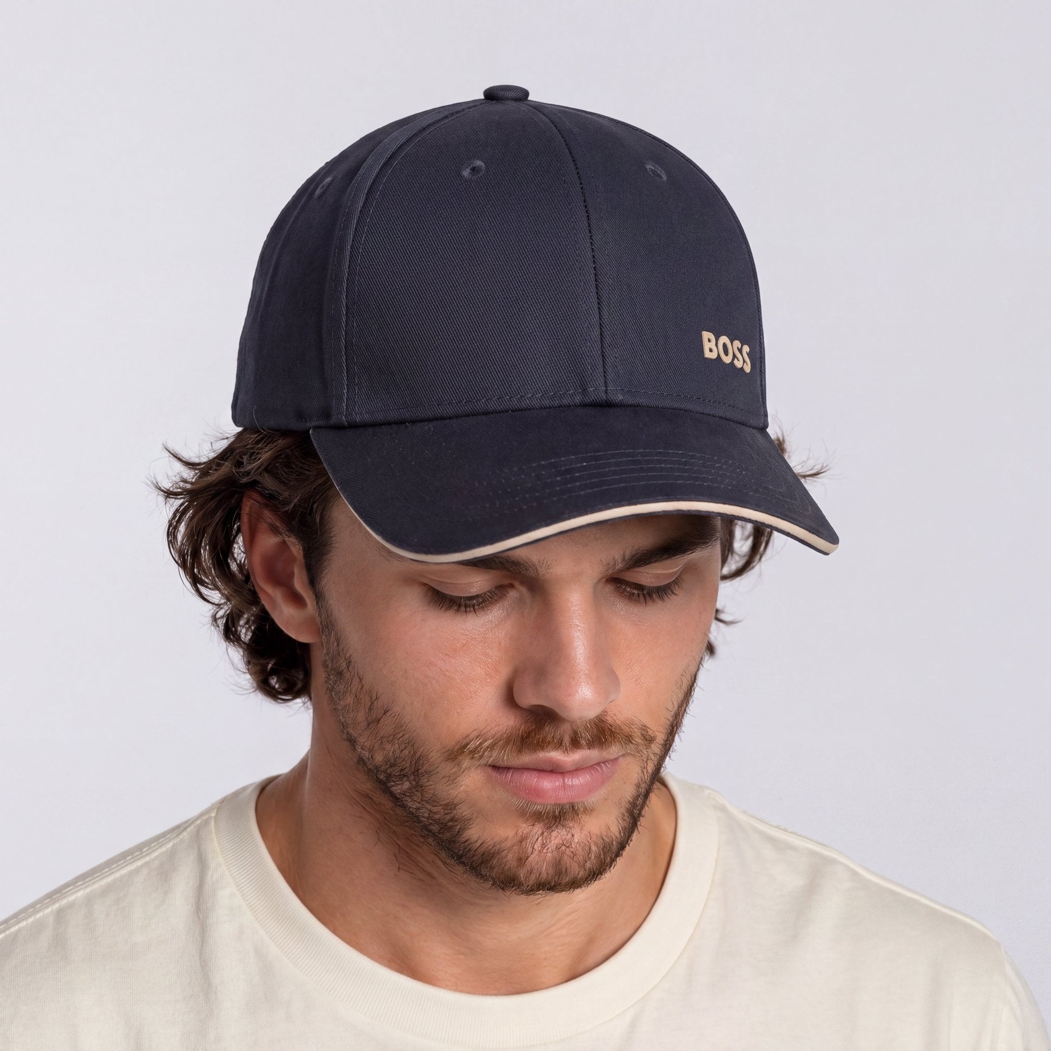 Boss Logo Embossed Cap Dark Blue & Beige