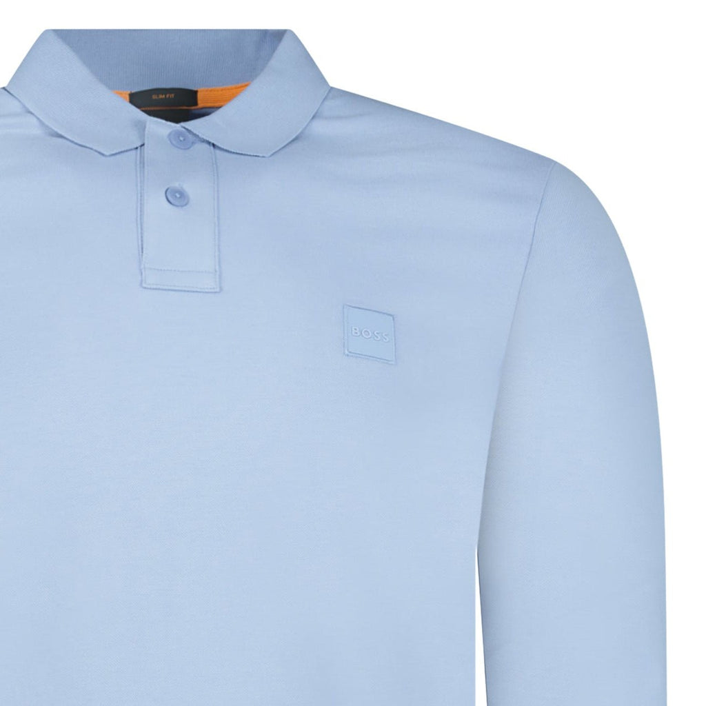 Boss Passerby Long Sleeve Polo Shirt in Open Blue