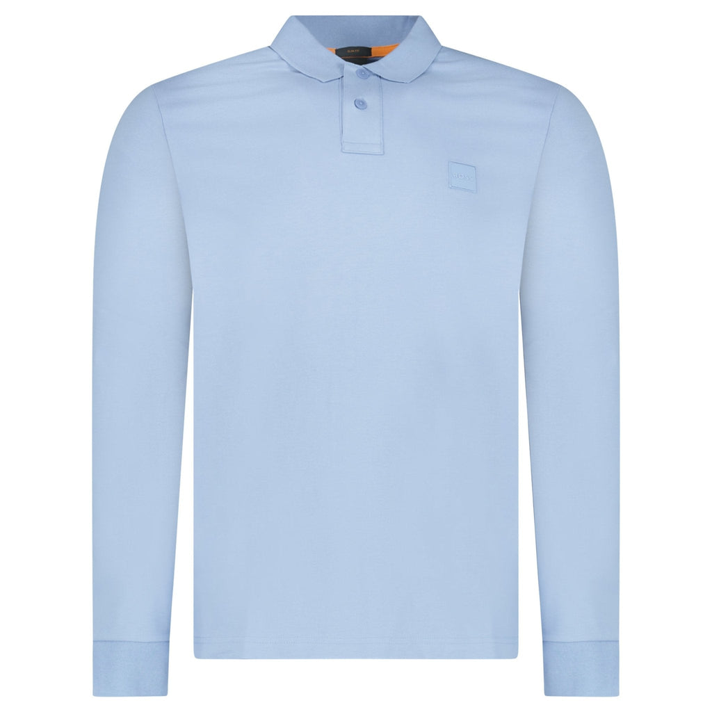 Boss Passerby Long Sleeve Polo Shirt in Open Blue