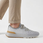 Brunello Cucinelli Cotton-Blend Chiné-Knit Sneakers in Grey