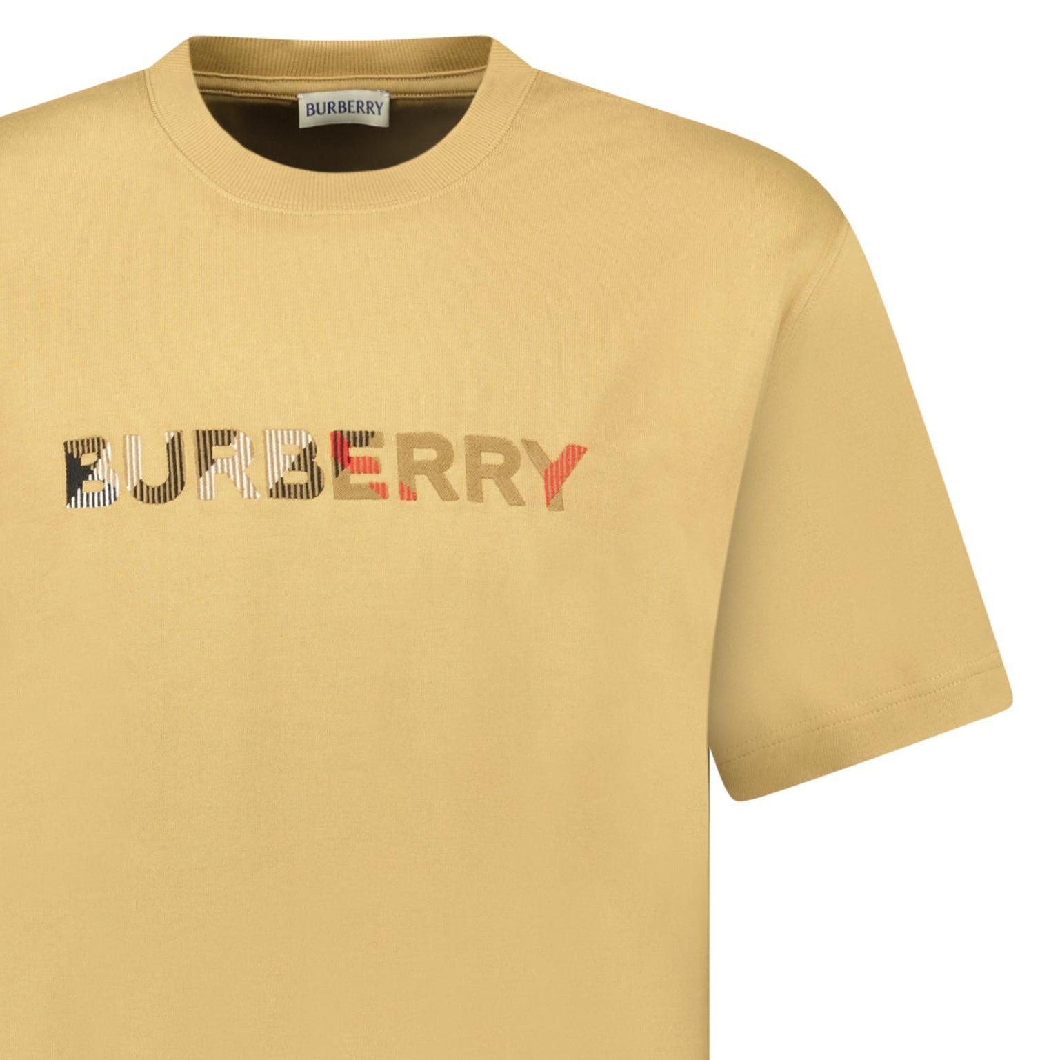 Burberry Check Logo Embroidered T-Shirt Beige