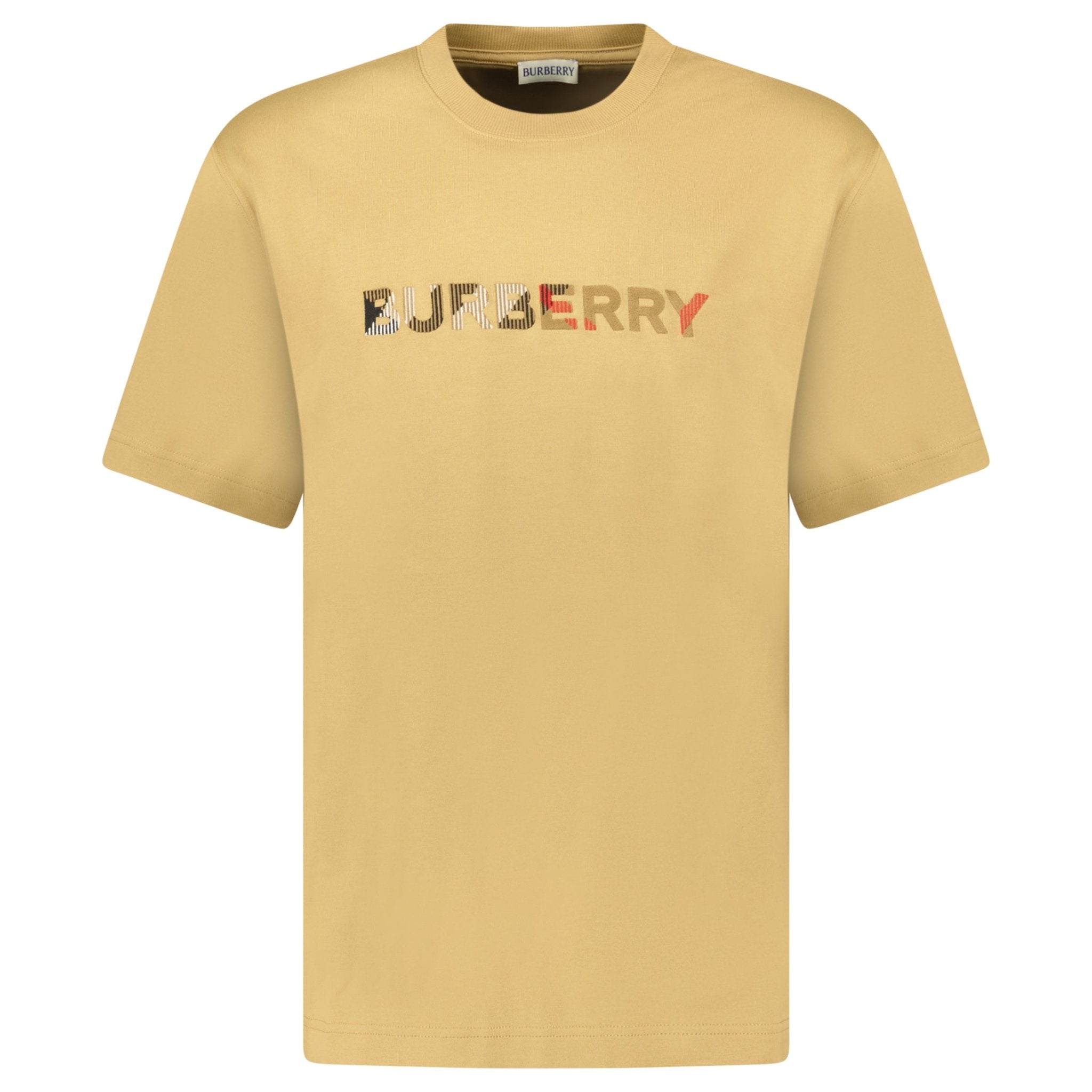 Burberry Check Logo Embroidered T-Shirt Beige