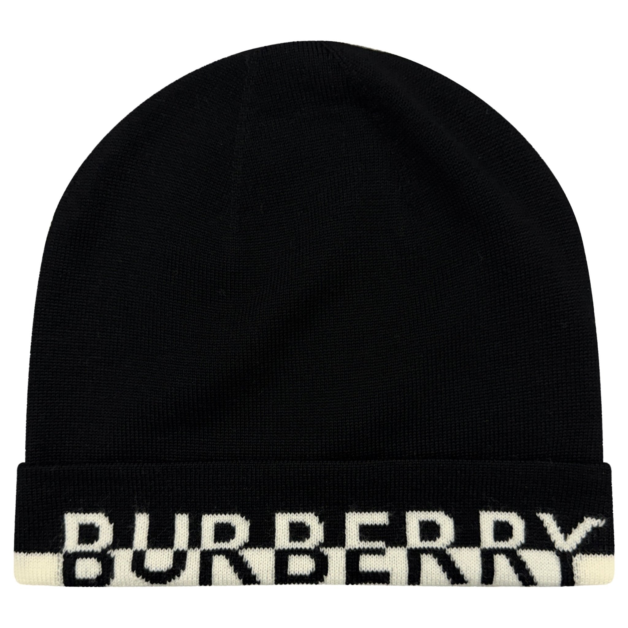 Burberry Logo Wool Beanie in Black & White