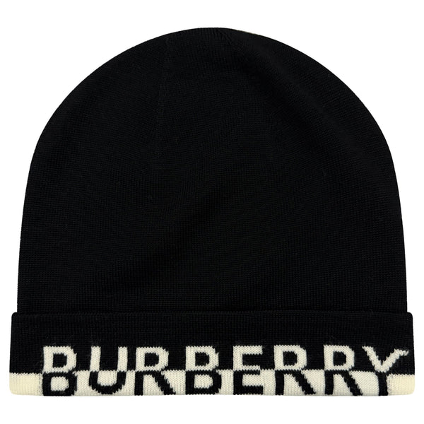 Burberry Logo Wool Beanie in Black & White