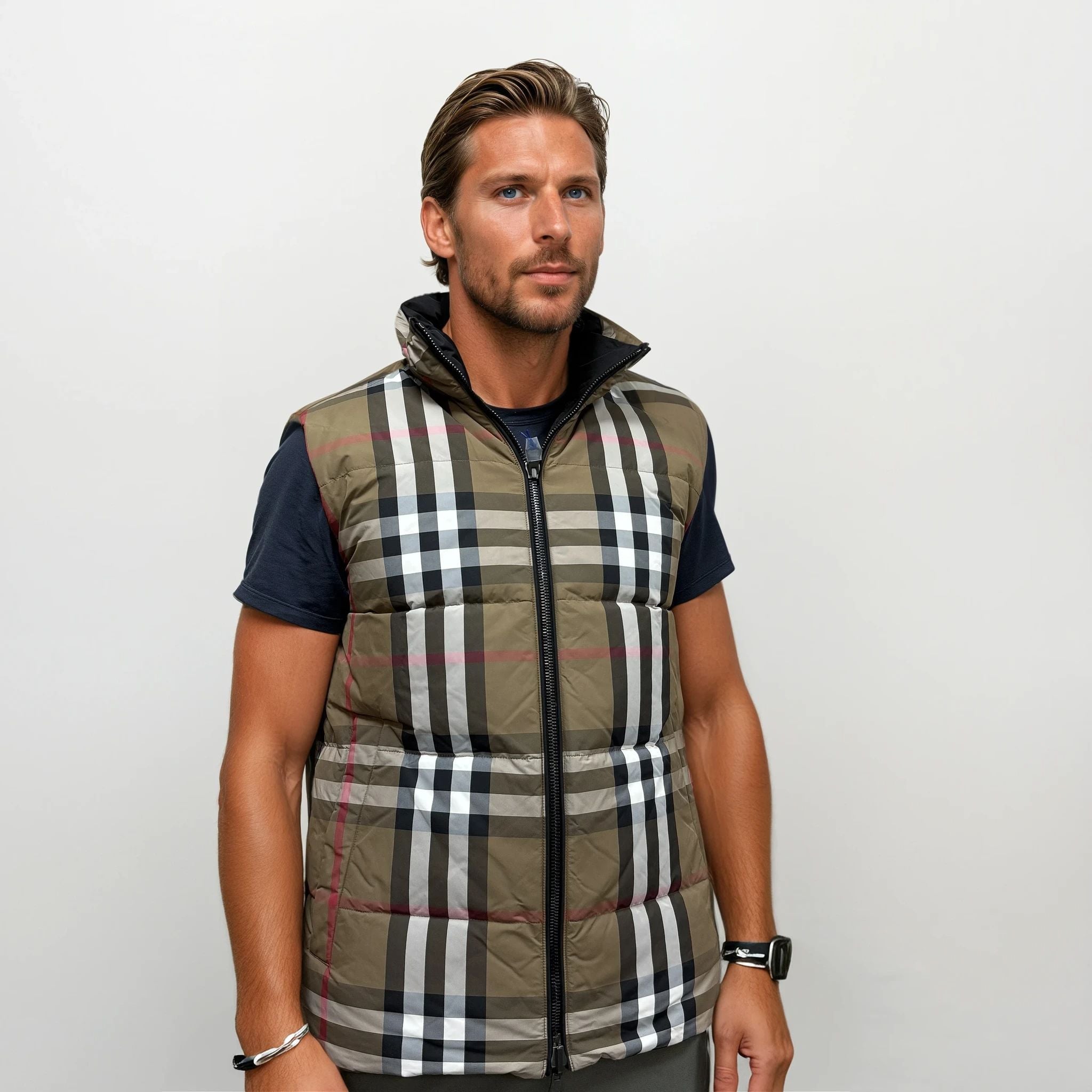 Burberry 'Lowick' Reversible Down Gilet Black & Check