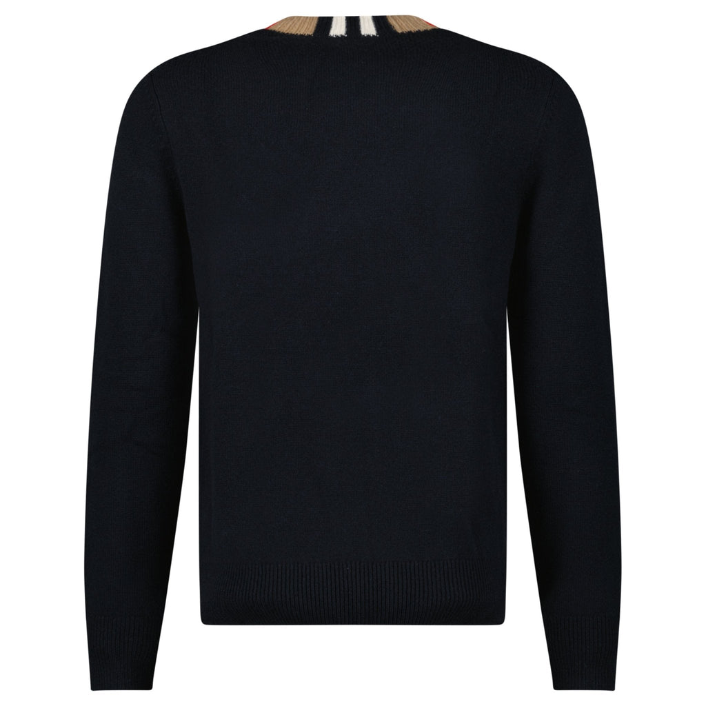 Burberry 'Noland' Knitted Wool/ Cashmere Jumper Check Neck Black