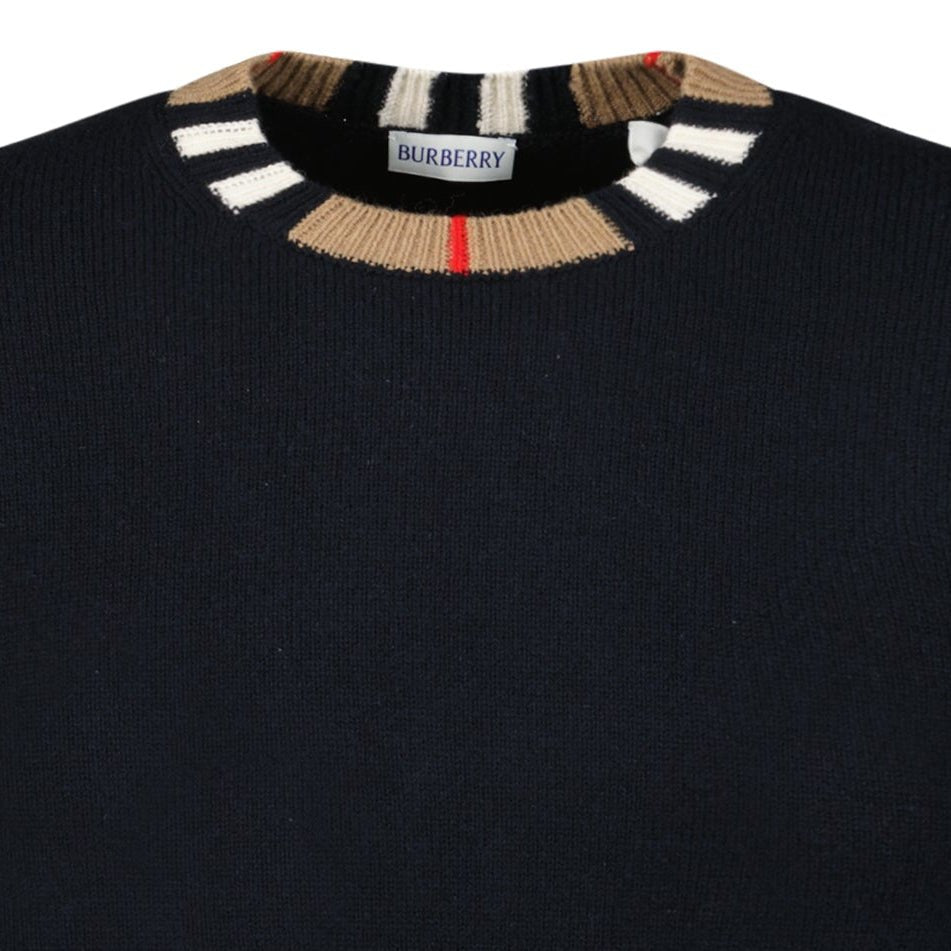 Burberry 'Noland' Knitted Wool/ Cashmere Jumper Check Neck Black