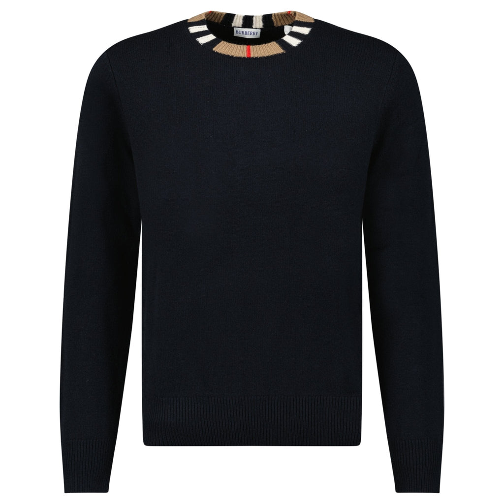 Burberry 'Noland' Knitted Wool/ Cashmere Jumper Check Neck Black