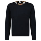 Burberry 'Noland' Knitted Wool/ Cashmere Jumper Check Neck Black