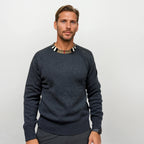 Burberry 'Noland' Knitted Wool/ Cashmere Jumper Check Neck Charcoal Grey