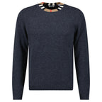 Burberry 'Noland' Knitted Wool/ Cashmere Jumper Check Neck Charcoal Grey
