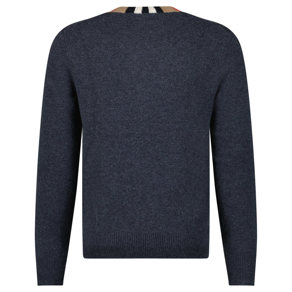Burberry 'Noland' Knitted Wool/ Cashmere Jumper Check Neck Charcoal Grey