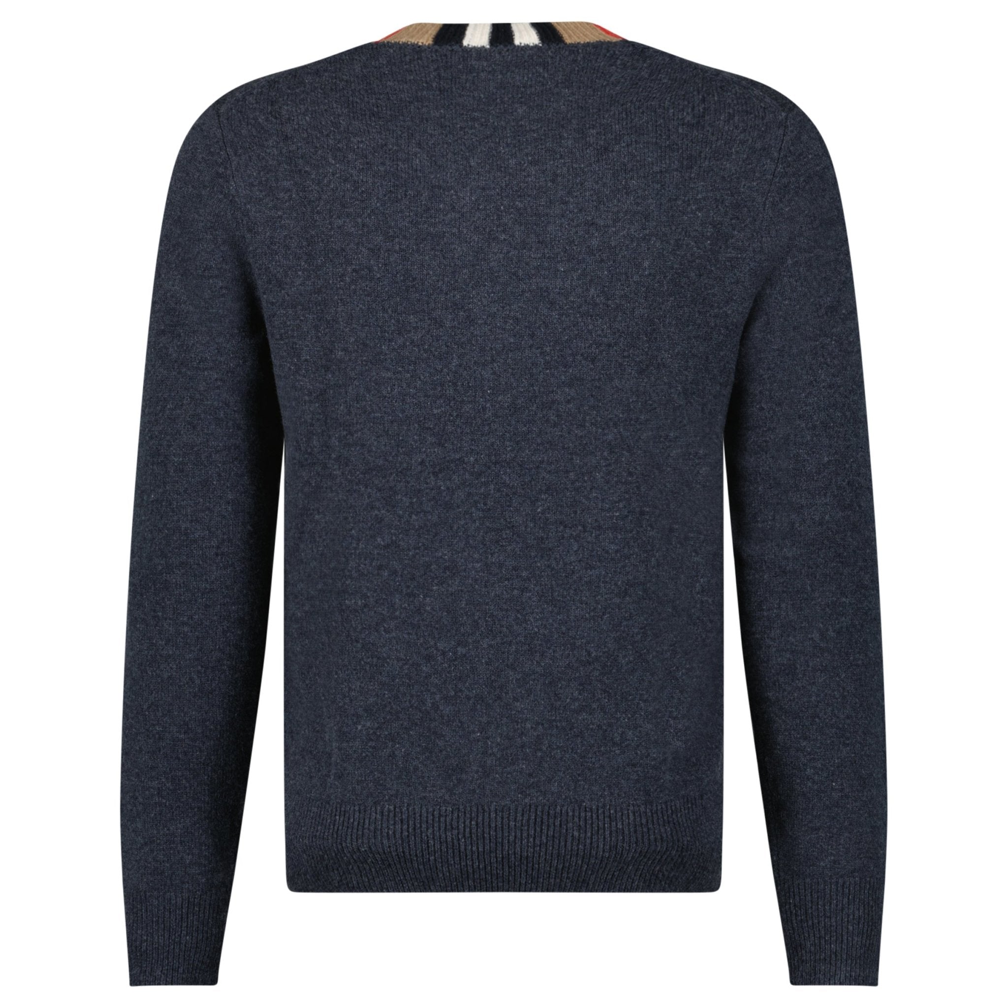 Burberry 'Noland' Knitted Wool/ Cashmere Jumper Check Neck Charcoal Grey