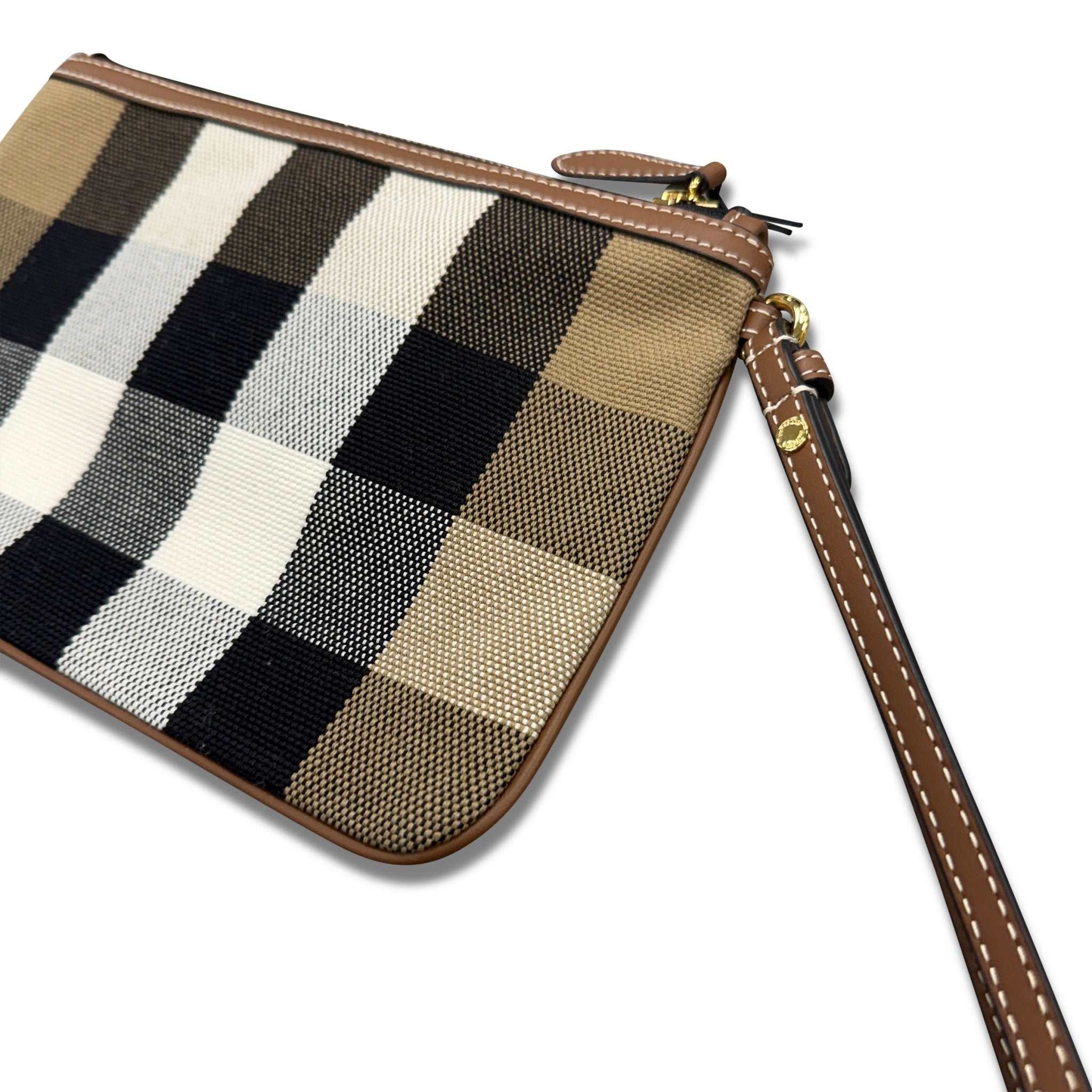 Burberry Peyton Check Wristlet Taupe Brown