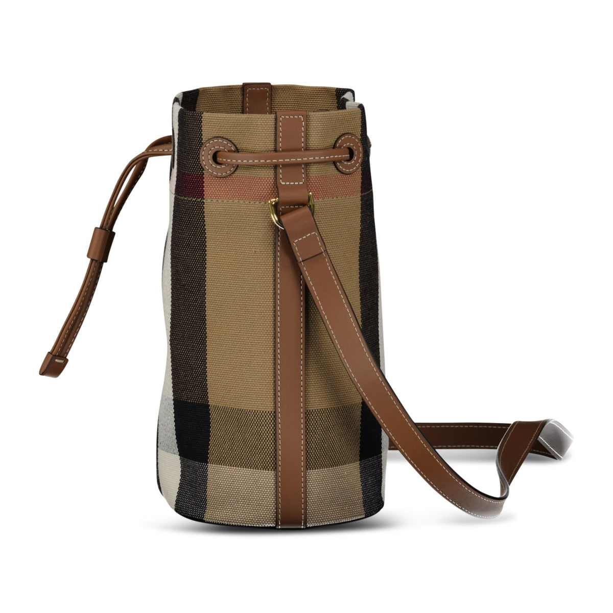 Burberry Check Canvas Small Bucket Bag in Taupe Brown