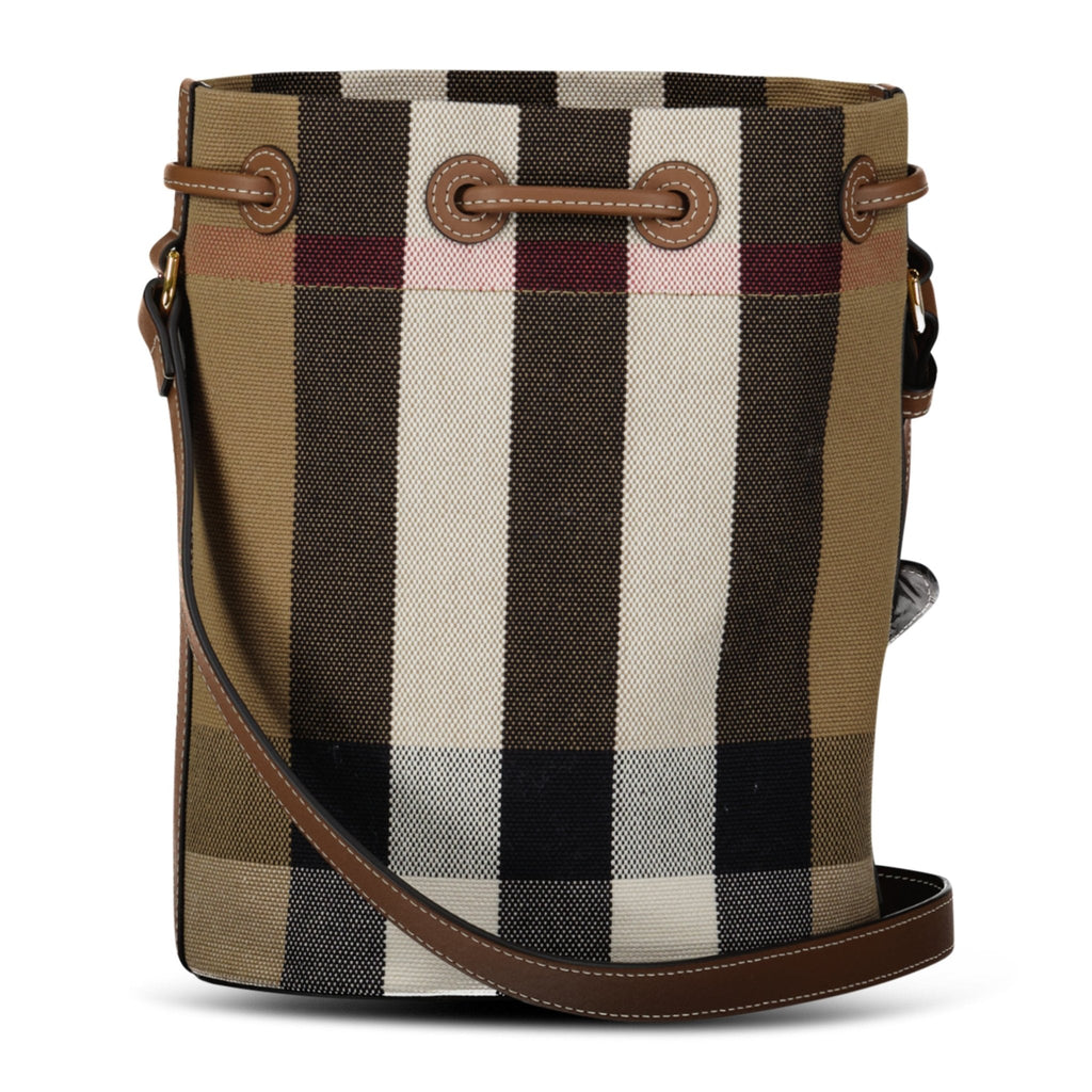 Burberry Check Canvas Small Bucket Bag in Taupe Brown