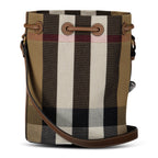Burberry Check Canvas Small Bucket Bag in Taupe Brown