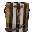 Burberry Check Canvas Small Bucket Bag in Taupe Brown