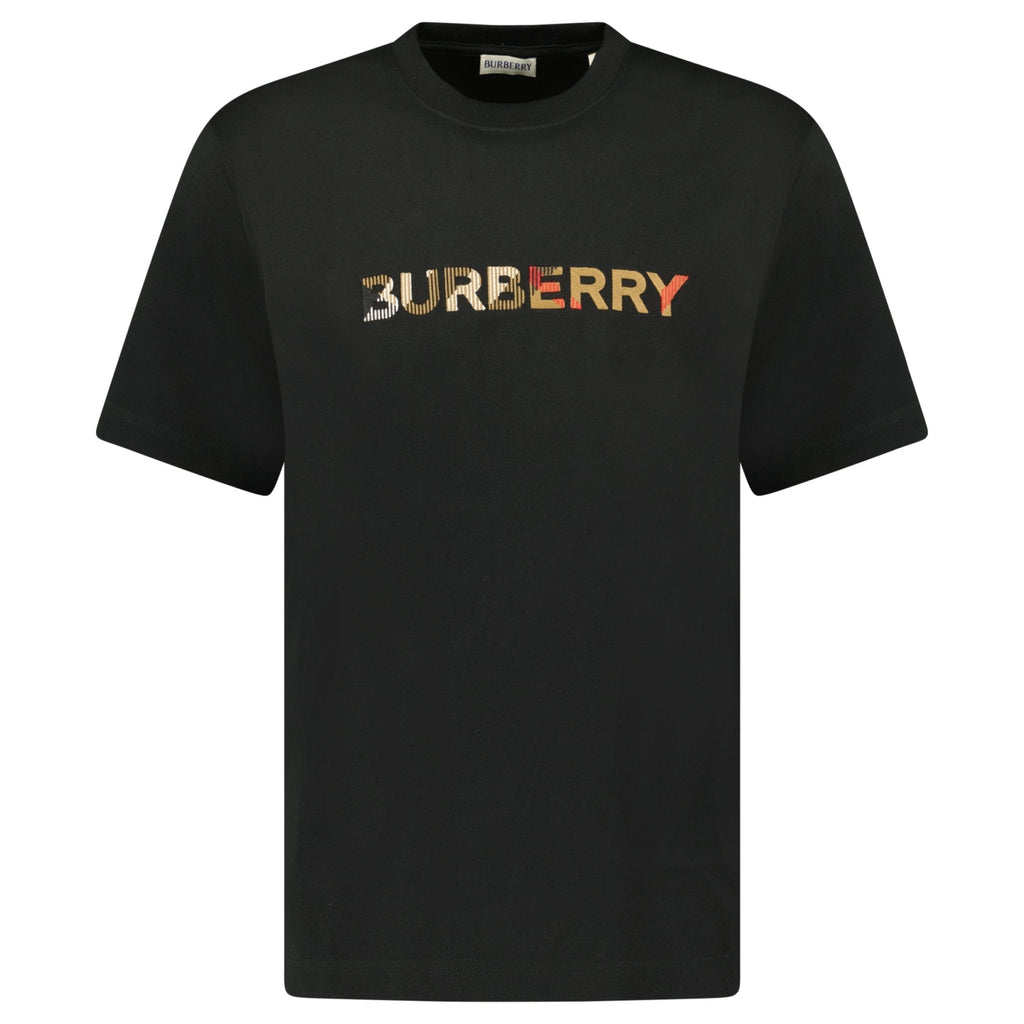 Burberry Check Logo Embroidered T-Shirt Black