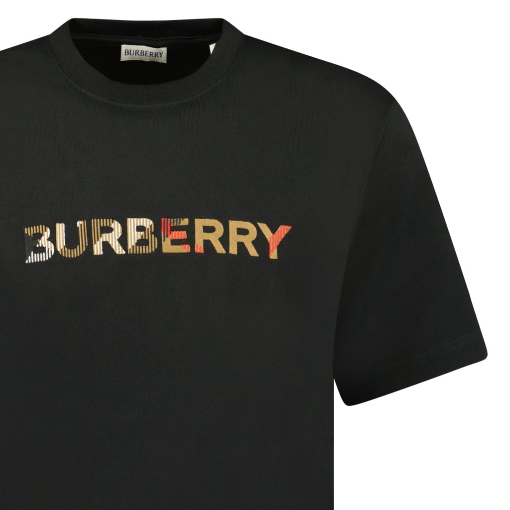 Burberry Check Logo Embroidered T-Shirt Black