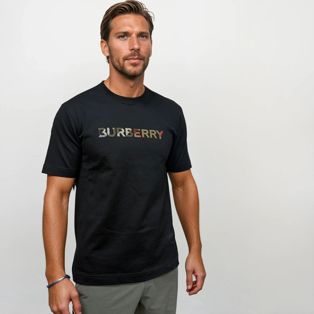Burberry Check Logo Embroidered T-Shirt Black
