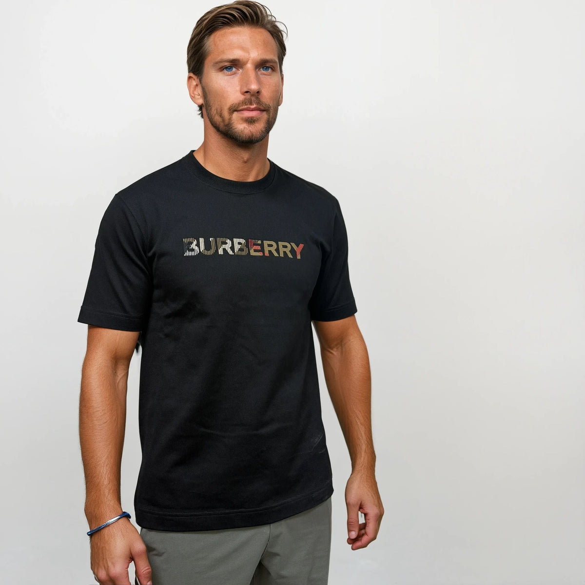 Burberry Check Logo Embroidered T-Shirt Black