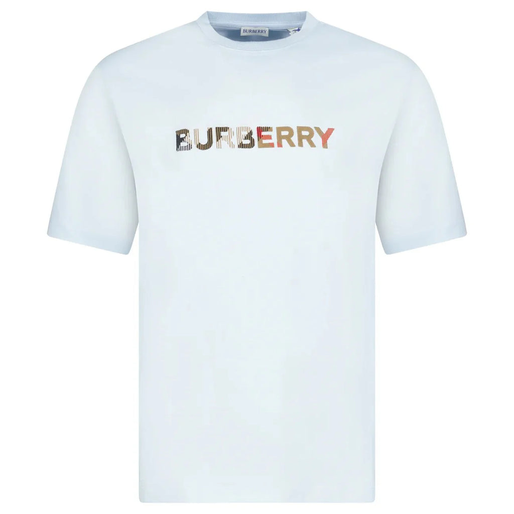 Burberry Check Logo Embroidered T-Shirt Light Blue