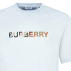 Burberry Check Logo Embroidered T-Shirt Light Blue