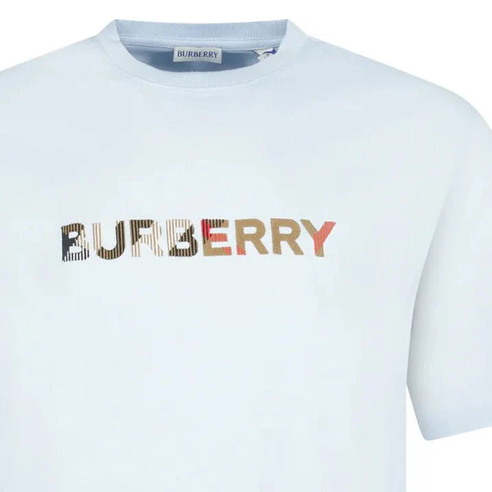 Burberry Check Logo Embroidered T-Shirt Light Blue