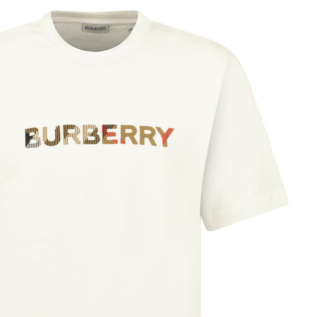Burberry Check Logo Embroidered T-Shirt White