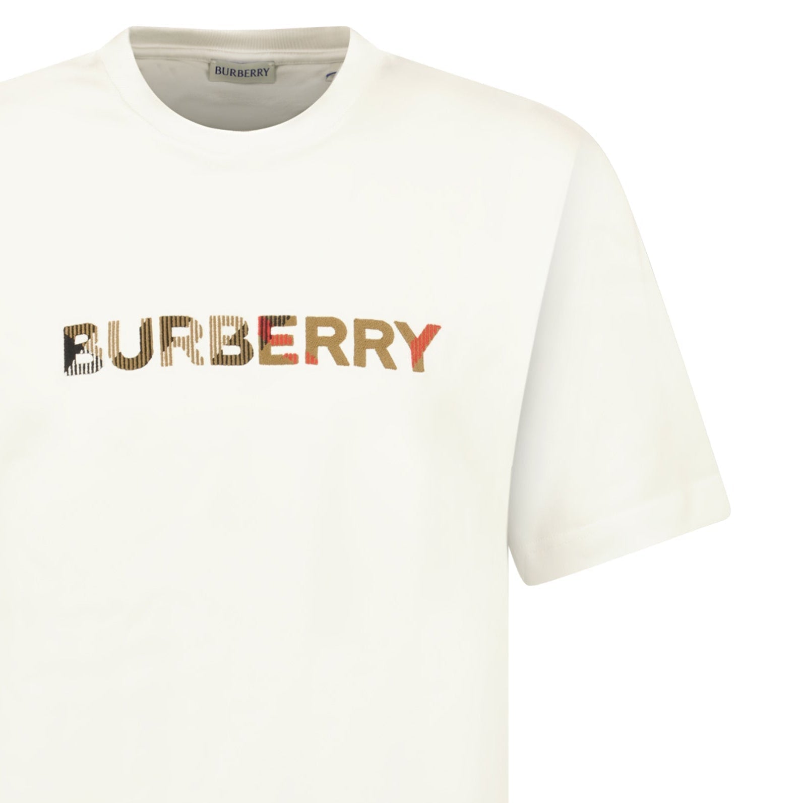 Burberry Check Logo Embroidered T-Shirt White