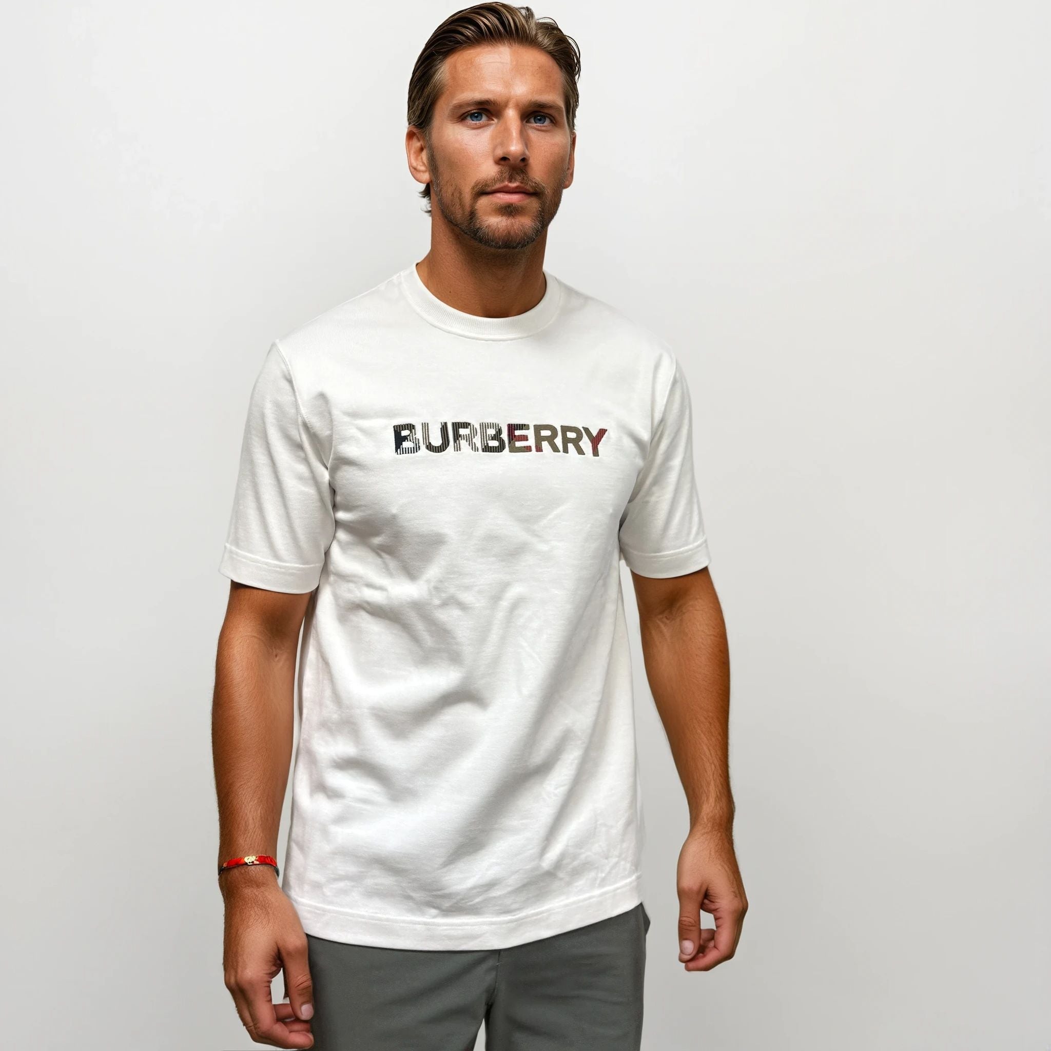 Burberry Check Logo Embroidered T-Shirt White