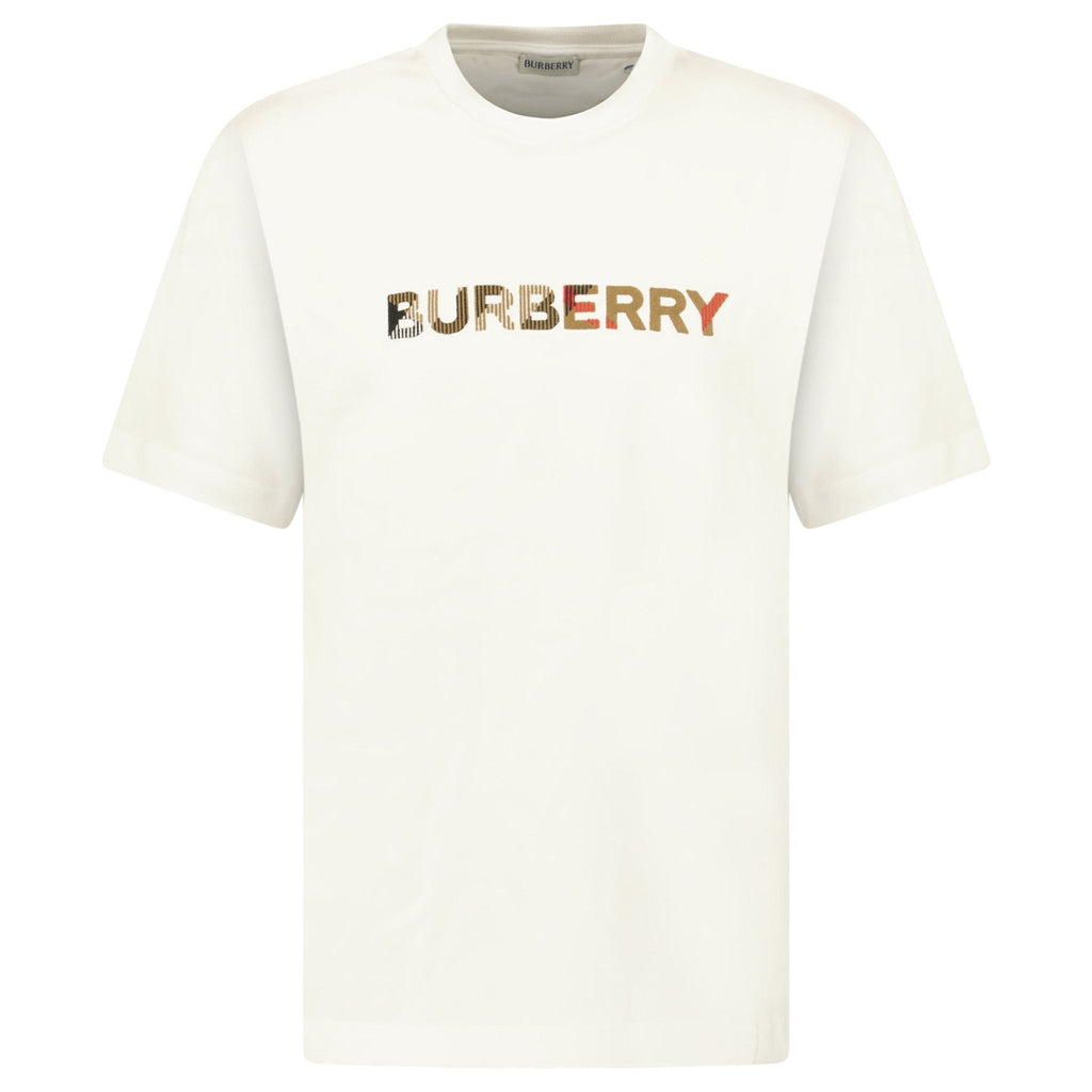 Burberry Check Logo Embroidered T-Shirt White