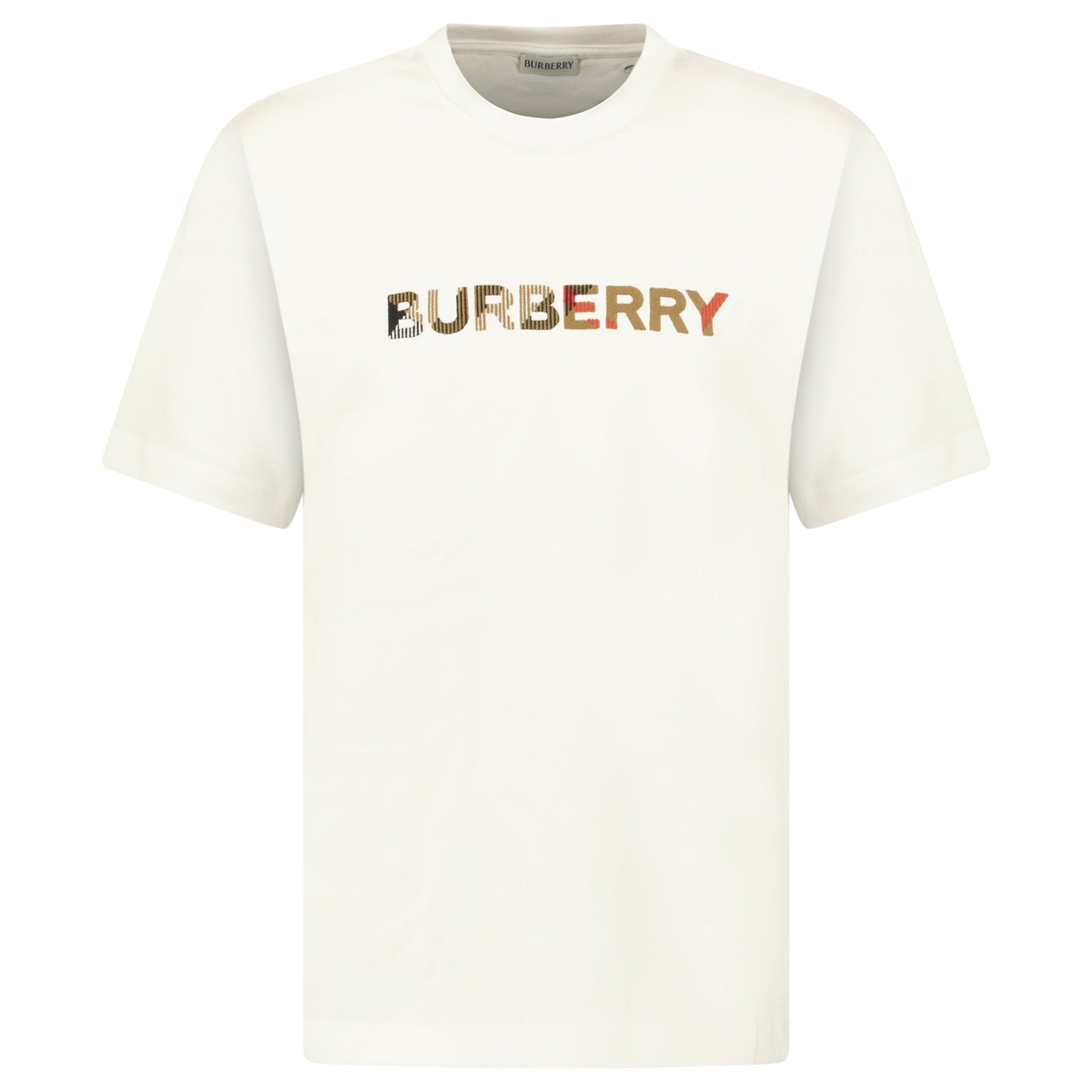 Burberry Check Logo Embroidered T-Shirt White