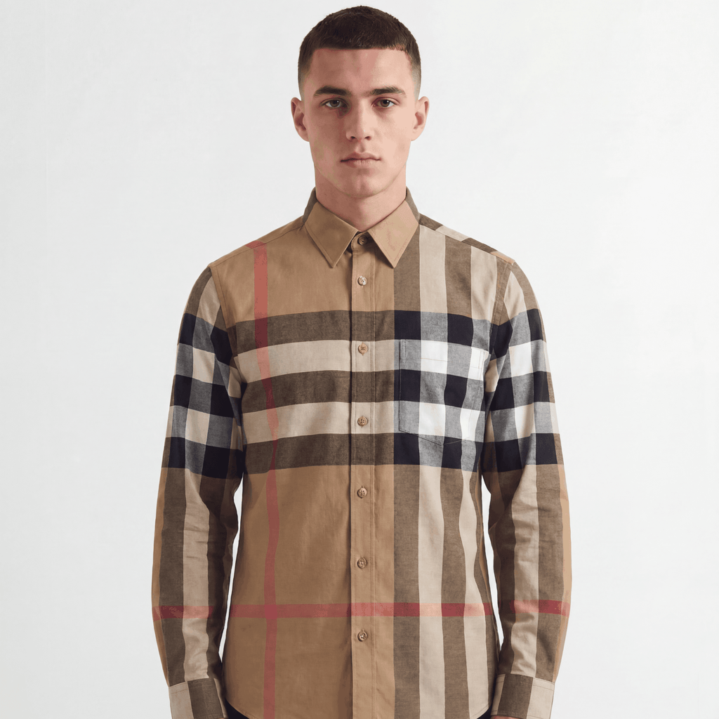 Burberry 'Claverdon' Check Shirt in Taupe Brown