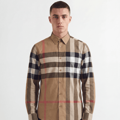 Burberry 'Claverdon' Check Shirt in Taupe Brown
