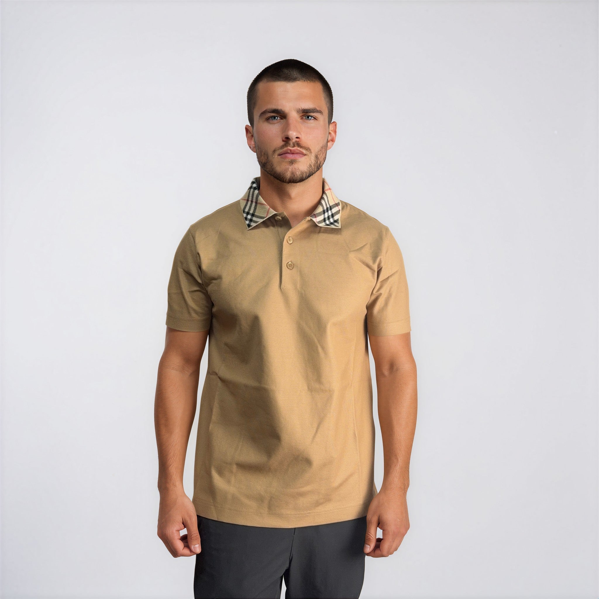 Burberry 'Cody' Check Short Sleeve Polo Shirt in Beige