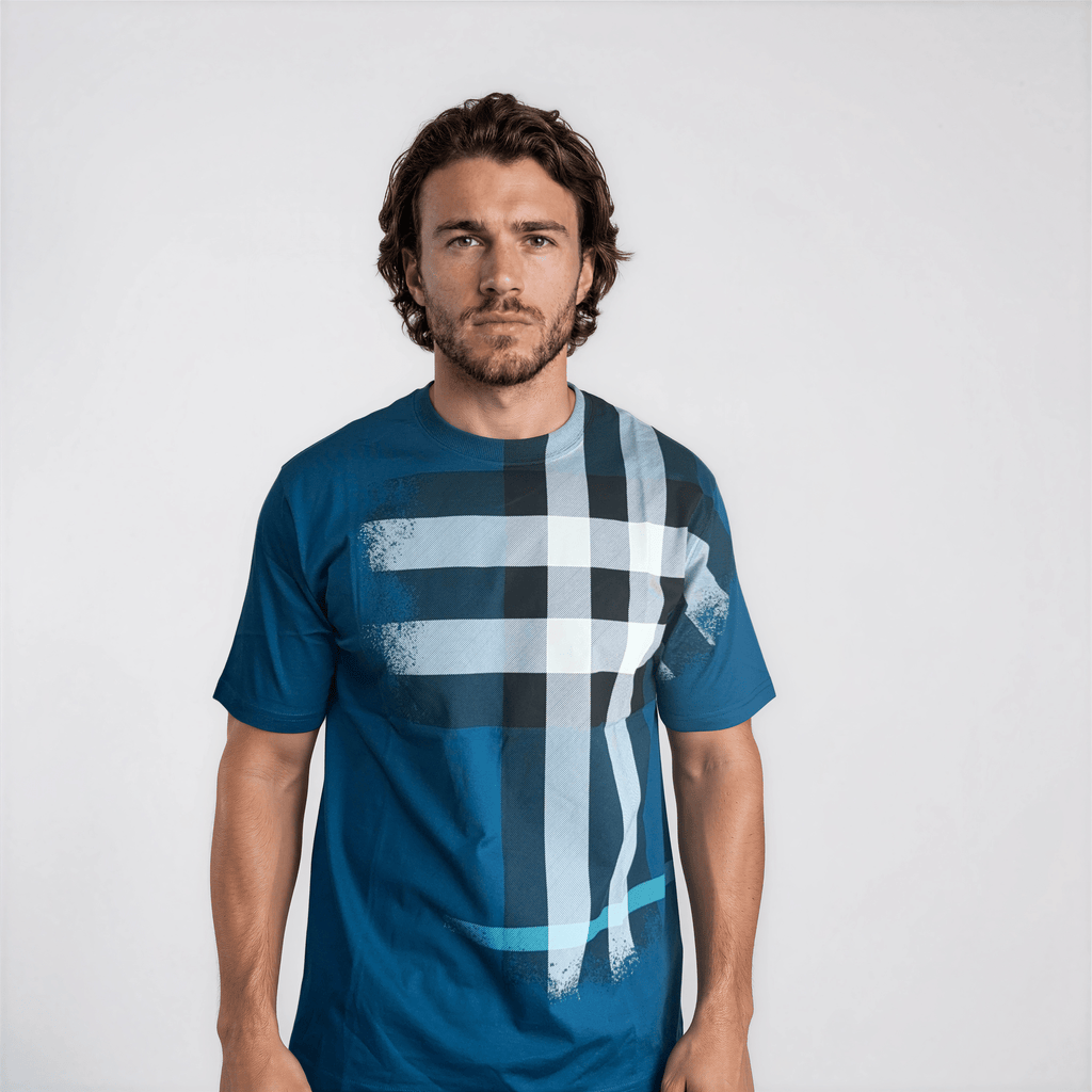 Burberry Ellison Check Print T-Shirt in Pacific Blue