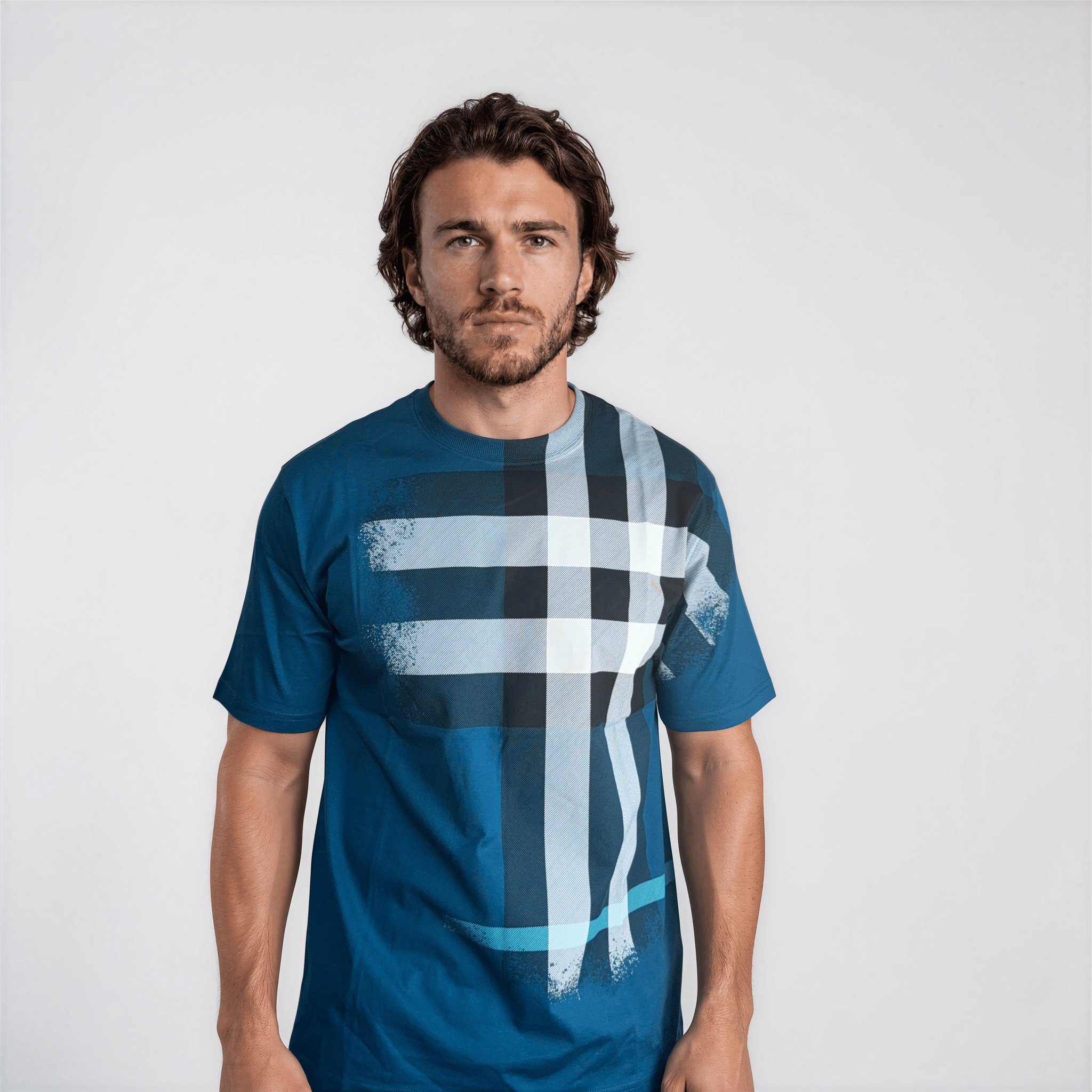 Burberry Ellison Check Print T-Shirt in Pacific Blue